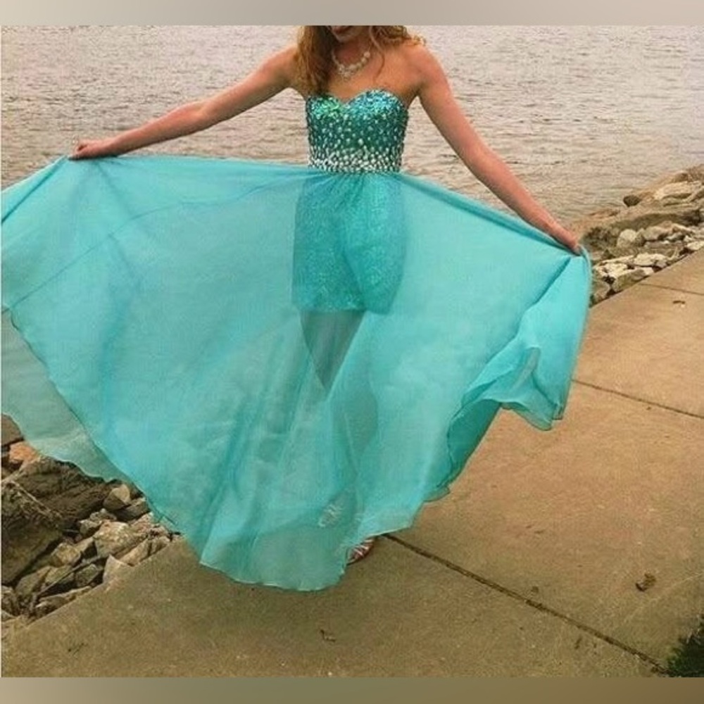 Night Moves Aqua Strapless Dress